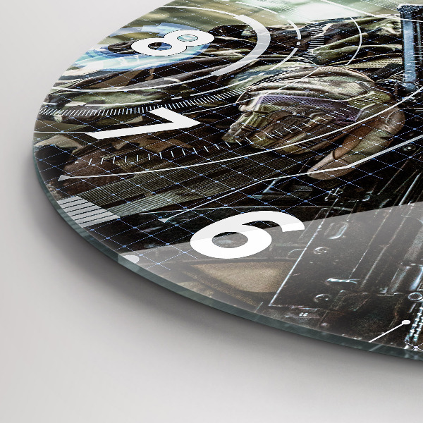 Kulaté skleněné hodiny s fotkou Voják se zbraní