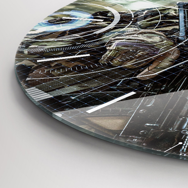 Kulaté skleněné hodiny s fotkou Voják se zbraní