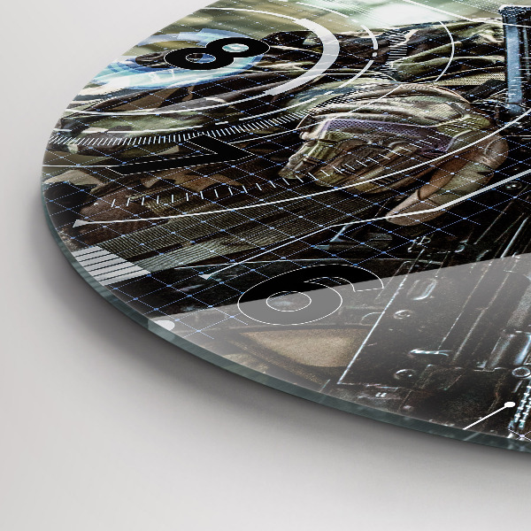 Kulaté skleněné hodiny s fotkou Voják se zbraní