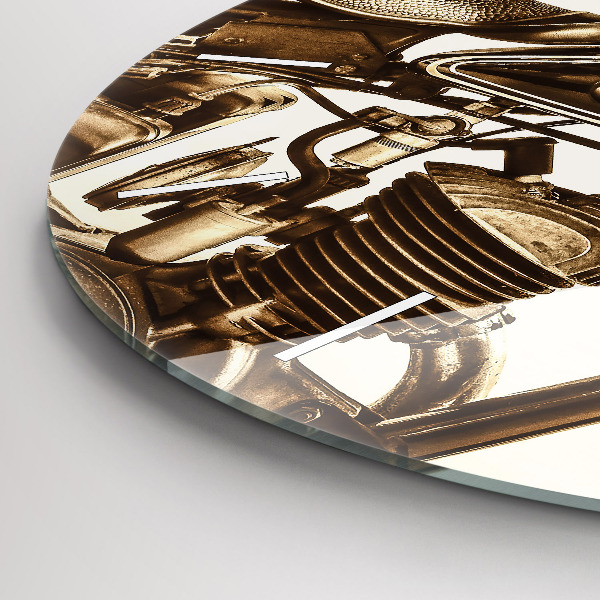 Kulaté skleněné hodiny s fotkou Sépiový motocykl Vintage