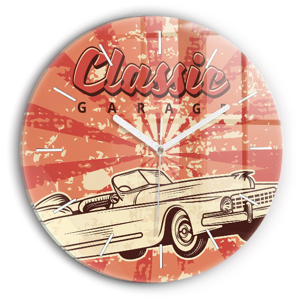 Kulaté skleněné hodiny s fotkou Retro retro auto