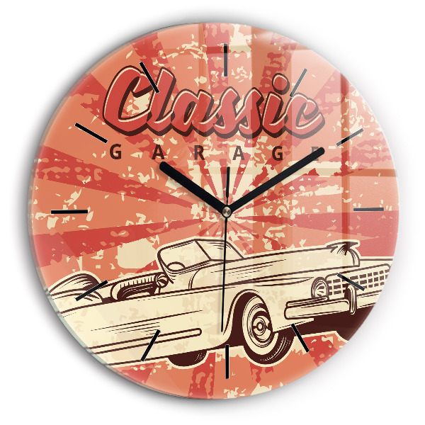 Kulaté skleněné hodiny s fotkou Retro retro auto