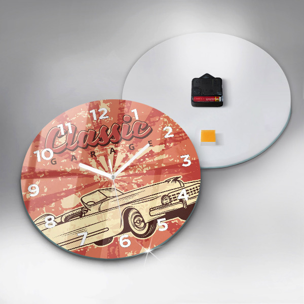 Kulaté skleněné hodiny s fotkou Retro retro auto