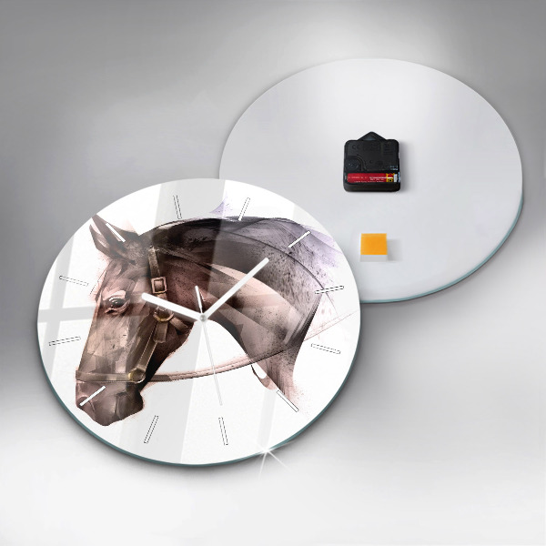 Kulaté skleněné hodiny s fotkou Malovaný profil koně