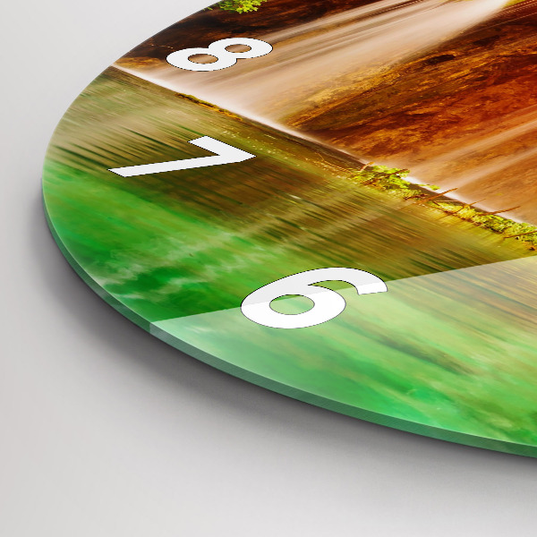 Kulaté skleněné hodiny s fotkou Pohled na vodopád