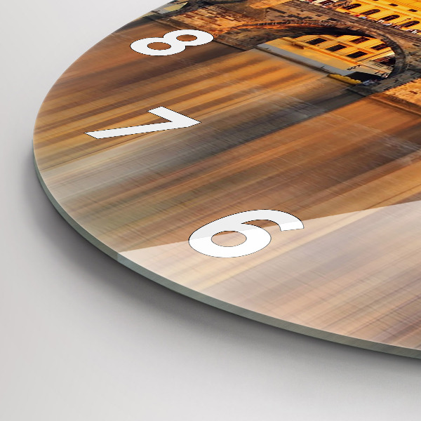 Kulaté skleněné hodiny s fotkou Panorama nad řekou