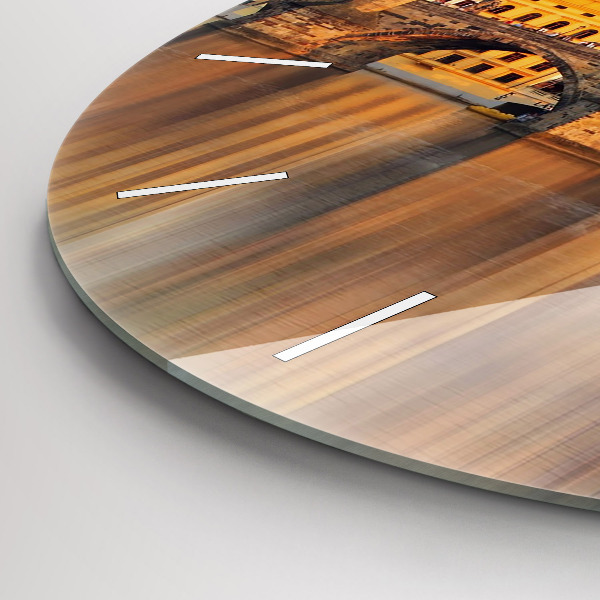 Kulaté skleněné hodiny s fotkou Panorama nad řekou