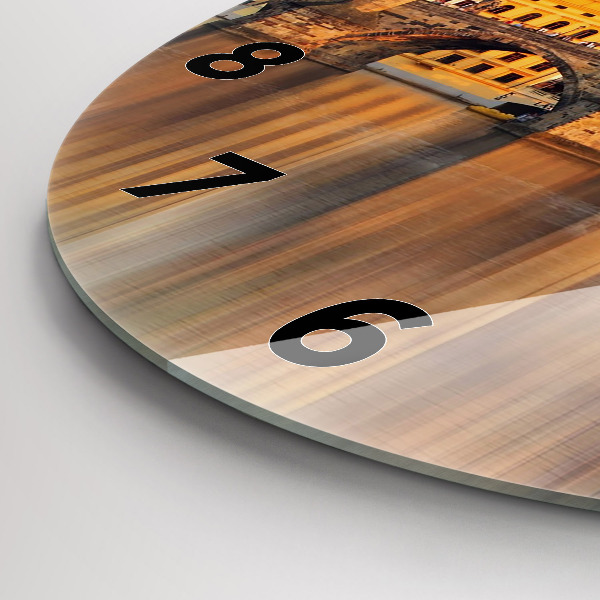 Kulaté skleněné hodiny s fotkou Panorama nad řekou