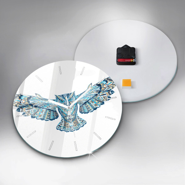Kulaté skleněné hodiny s fotkou Sova v letu