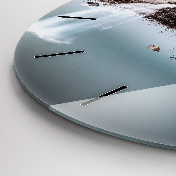 Kulaté skleněné hodiny s fotkou Létající ostrov a vodopád