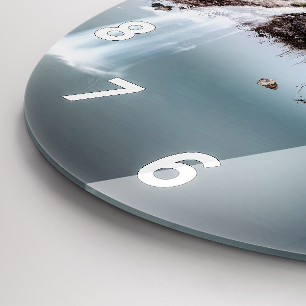 Kulaté skleněné hodiny s fotkou Létající ostrov a vodopád