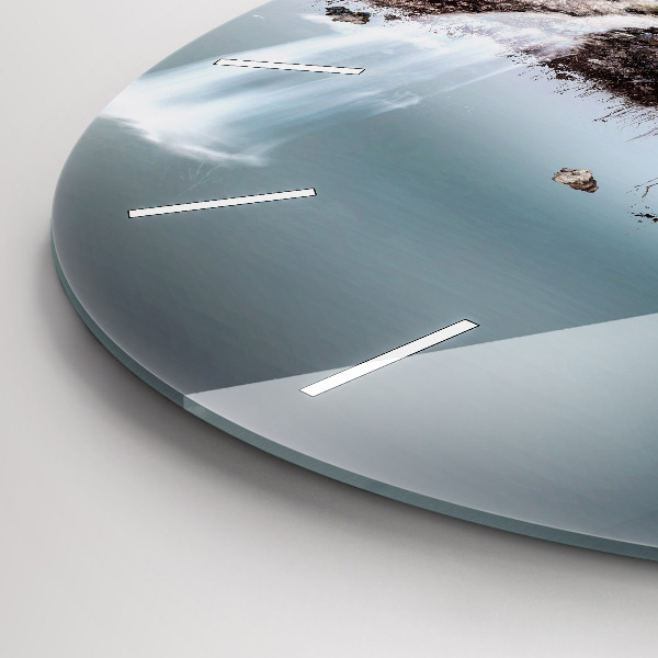 Kulaté skleněné hodiny s fotkou Létající ostrov a vodopád