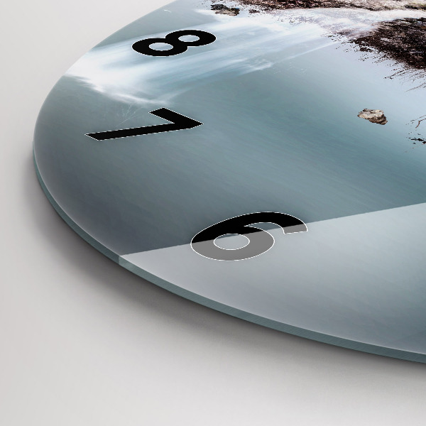 Kulaté skleněné hodiny s fotkou Létající ostrov a vodopád