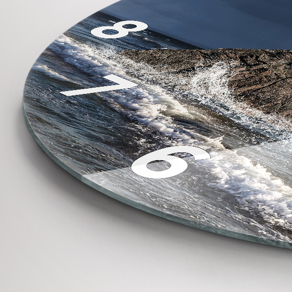 Kulaté skleněné hodiny s fotkou Maják