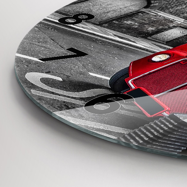 Kulaté skleněné hodiny s fotkou Červený dvoupatrový autobus