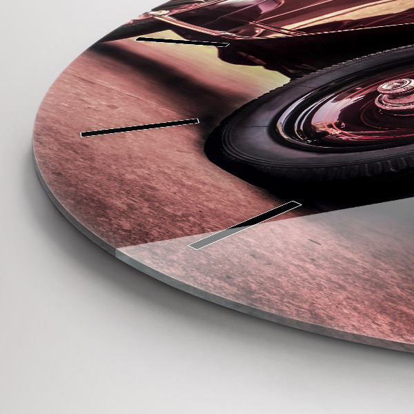 Kulaté skleněné hodiny s fotkou Historické auto