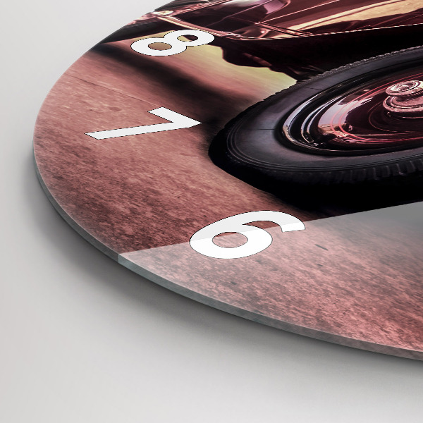 Kulaté skleněné hodiny s fotkou Historické auto