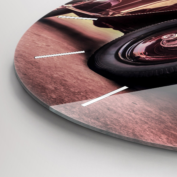 Kulaté skleněné hodiny s fotkou Historické auto