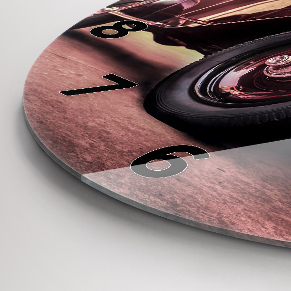 Kulaté skleněné hodiny s fotkou Historické auto