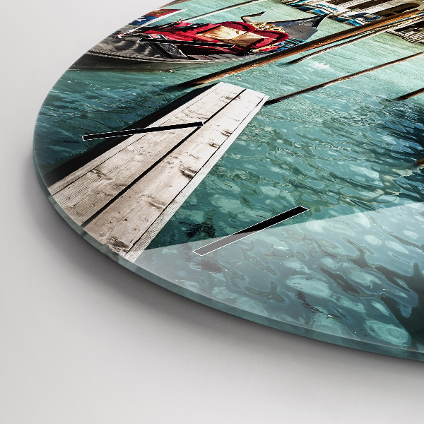 Kulaté skleněné hodiny s fotkou Gondoly Benátky Itálie