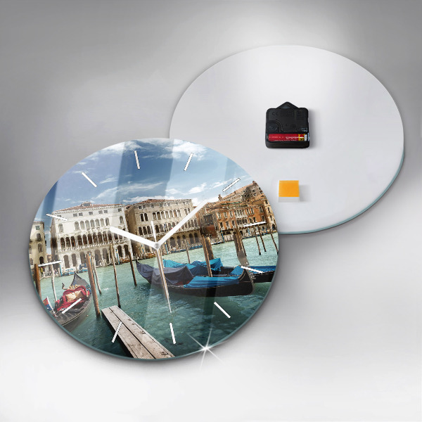 Kulaté skleněné hodiny s fotkou Gondoly Benátky Itálie