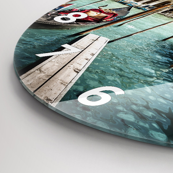 Kulaté skleněné hodiny s fotkou Gondoly Benátky Itálie