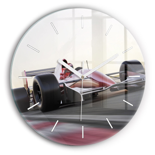 Kulaté skleněné hodiny s fotkou Sportovní závodní vůz
