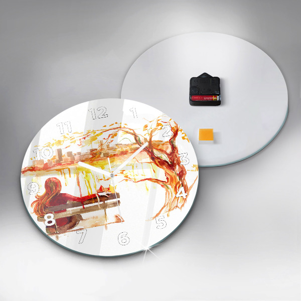 Kulaté skleněné hodiny s fotkou Podzimní krajina