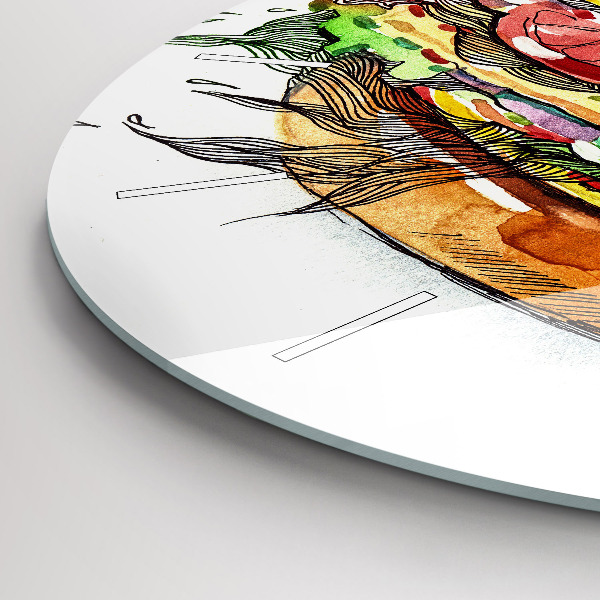 Kulaté skleněné hodiny s fotkou XXL sýrový hamburger