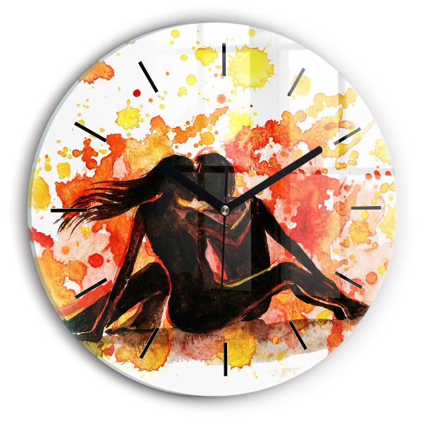 Kulaté skleněné hodiny s fotkou Láska a zamilovaný pár