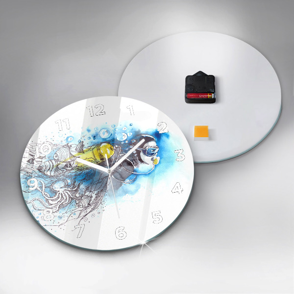 Kulaté skleněné hodiny s fotkou Podvodní život ryb
