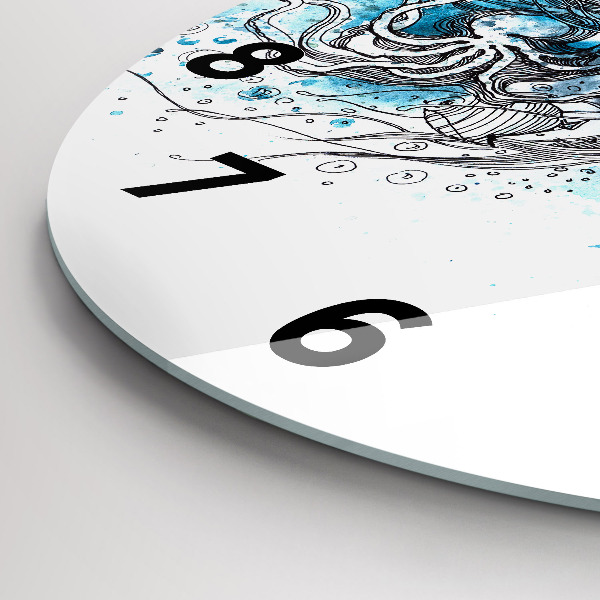 Kulaté skleněné hodiny s fotkou Podvodní život ryb