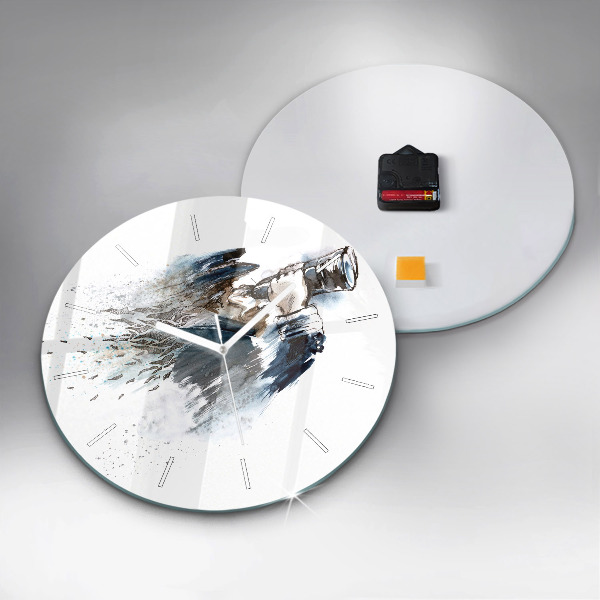 Kulaté skleněné hodiny s fotkou Kapitán s dalekohledem