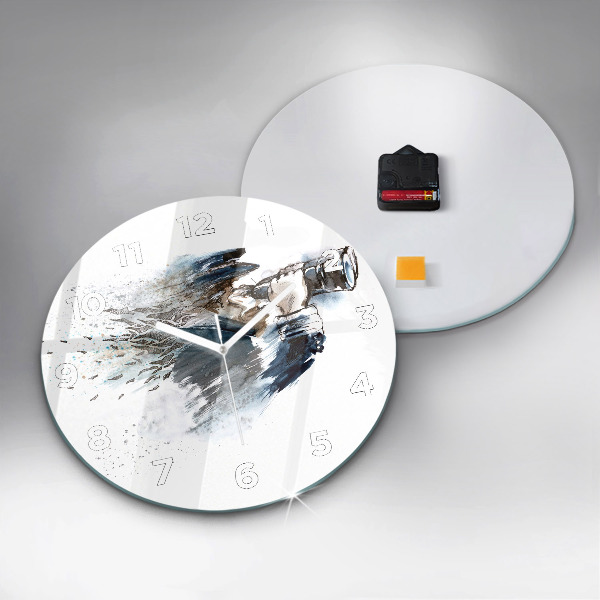 Kulaté skleněné hodiny s fotkou Kapitán s dalekohledem