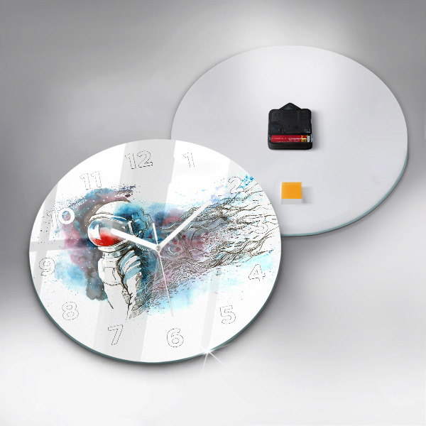 Kulaté skleněné hodiny s fotkou Abstraktní astronaut