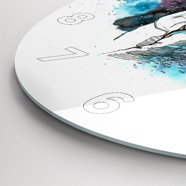 Kulaté skleněné hodiny s fotkou Abstraktní astronaut