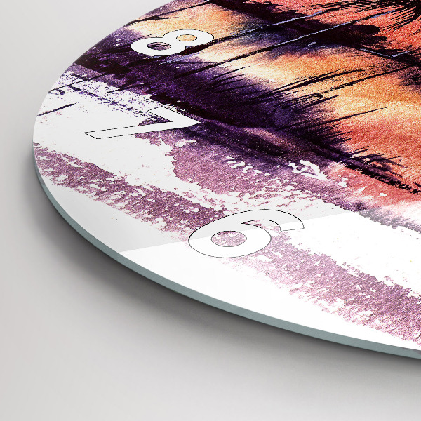 Kulaté skleněné hodiny s fotkou Tropická krajina