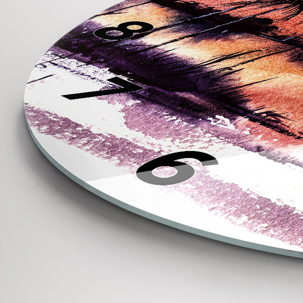 Kulaté skleněné hodiny s fotkou Tropická krajina