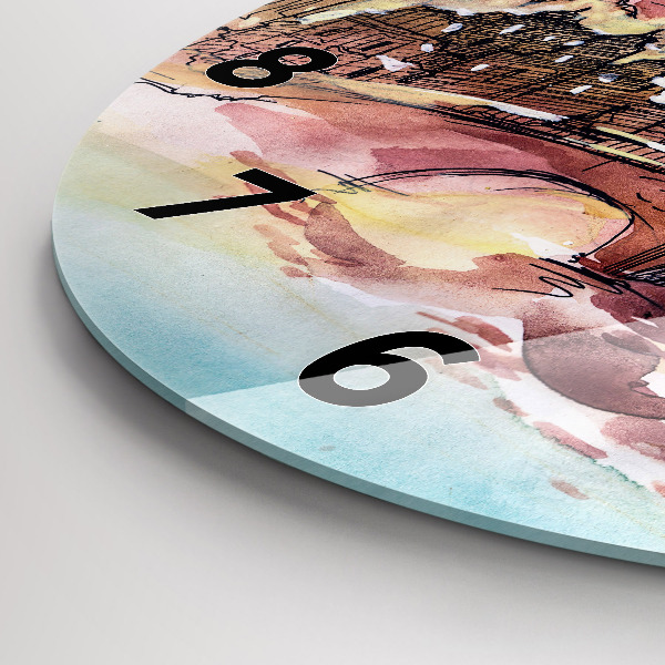 Kulaté skleněné hodiny s fotkou Malovaná krajina Paříže