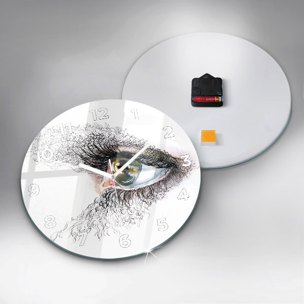 Kulaté skleněné hodiny s fotkou Kresba lidského oka