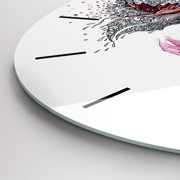 Kulaté skleněné hodiny s fotkou Sladká žena s dortem