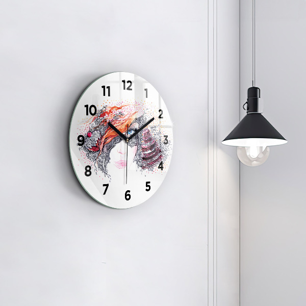 Kulaté skleněné hodiny s fotkou Sladká žena s dortem