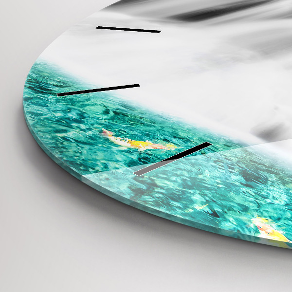 Kulaté skleněné hodiny s fotkou Vodopád v Thajsku