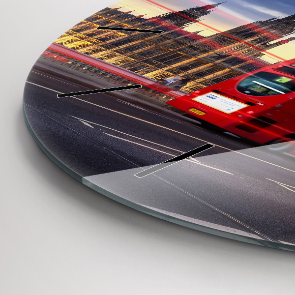 Kulaté skleněné hodiny s fotkou Červený londýnský autobus