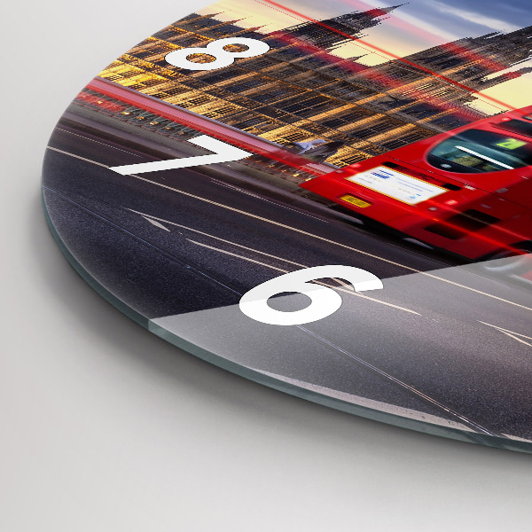 Kulaté skleněné hodiny s fotkou Červený londýnský autobus