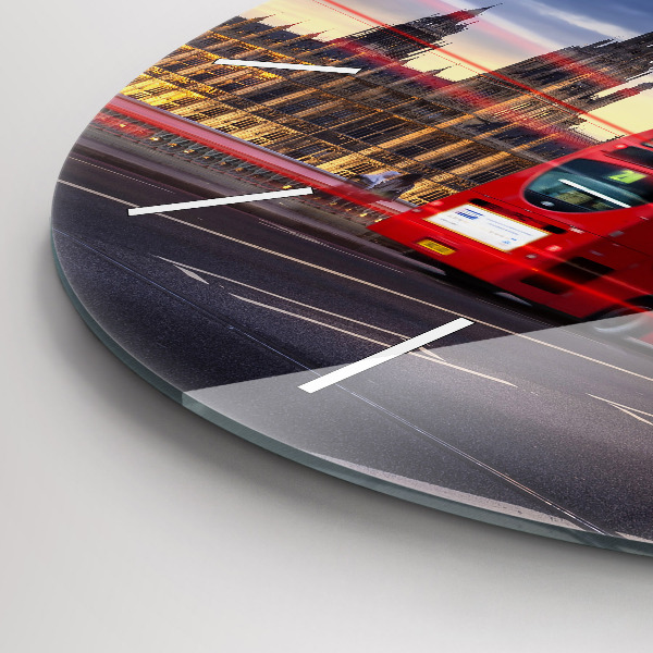 Kulaté skleněné hodiny s fotkou Červený londýnský autobus