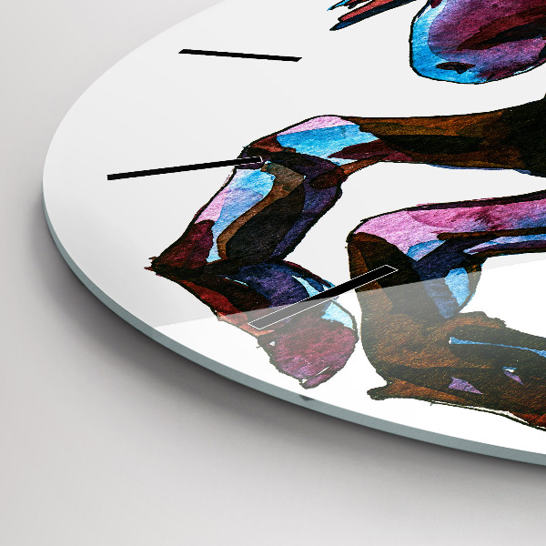 Kulaté skleněné hodiny s fotkou Kůň v běhu