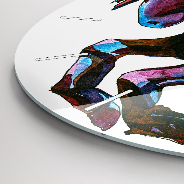 Kulaté skleněné hodiny s fotkou Kůň v běhu