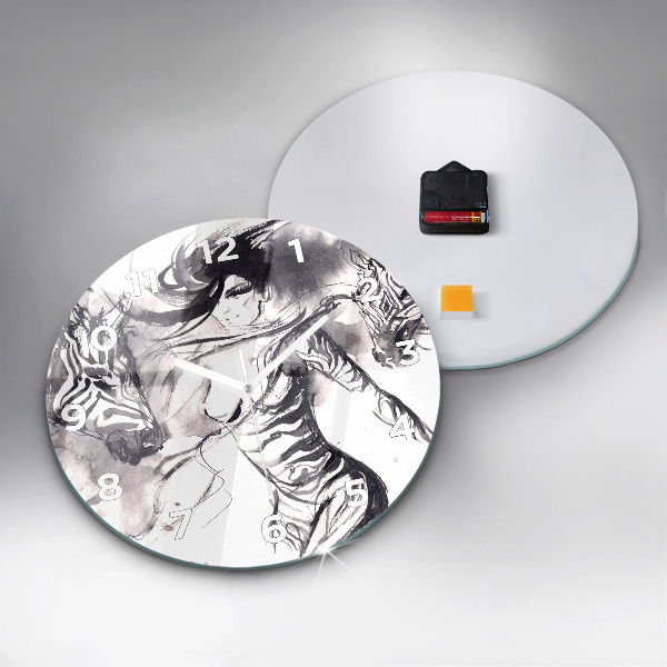 Kulaté skleněné hodiny s fotkou Žena a zebry