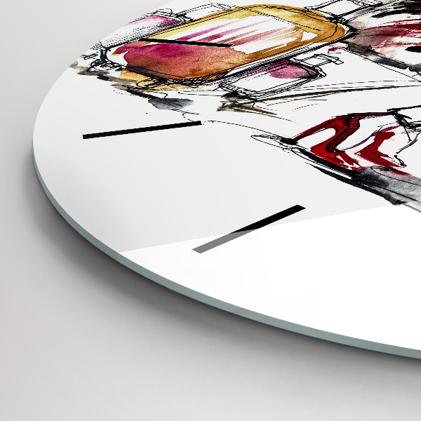 Kulaté skleněné hodiny s fotkou Žena s kufry